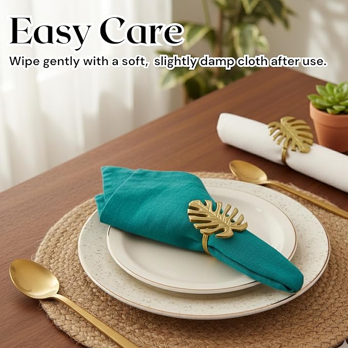Napkin Rings Set of 12 Metal Napkin Holder Cuffs for Dinner Table Décor Monstera Leaf Farmhouse Modern Serviette Rings for Weddings, Parties, Receptions, Daily Use (Antique Gold) - ALPHA Living HOME