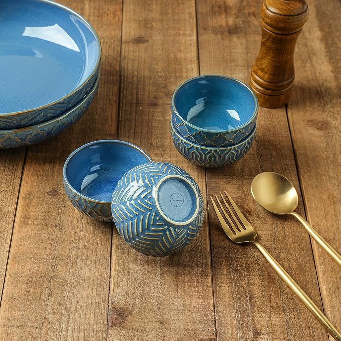 Sureasy Mini Ceramic Dipping Bowls – 4 oz, 3.5 Inch Small Bowls for Sauces & Side Dishes, Microwave & Dishwasher Safe, Set of 4, Blue