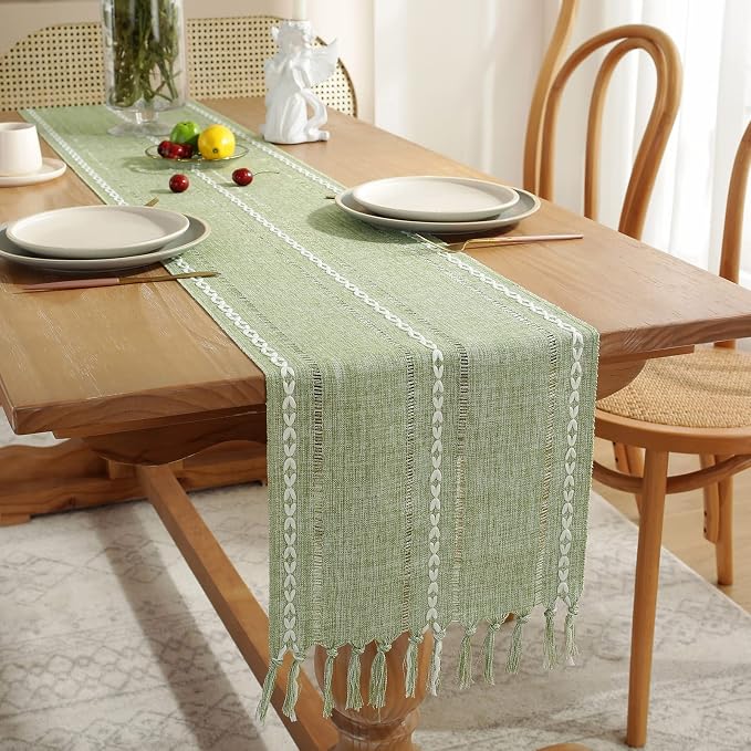 Rustic Boho Table Runner, Farmhouse Table Runners 108 Inches Long - Image 4
