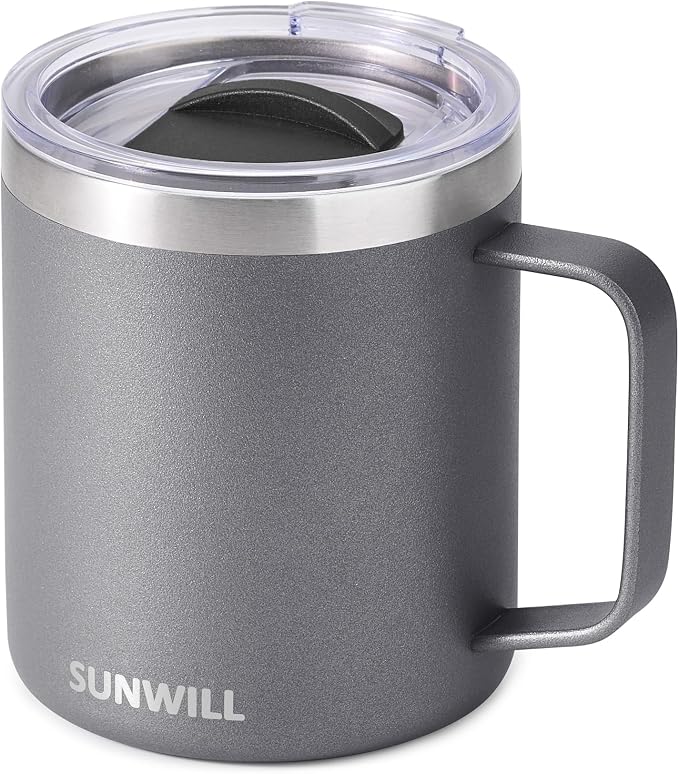 SUNWILL Travel Coffee Mug with Lid, Insulated Tumbler with Handle, 14 oz by SUNWILL