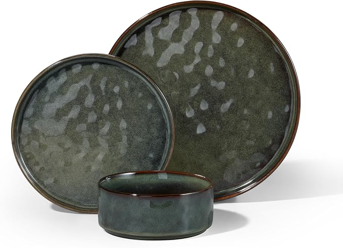 HaWare Dinnerware Sets, 6-Piece Plates and Bowls Set, Reactive Moss Green | by HaWare