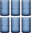 Moretoes 15oz Blue Vintage Hobnail Drinking Glasses Set of 6 | Highball Glass by Moretoes