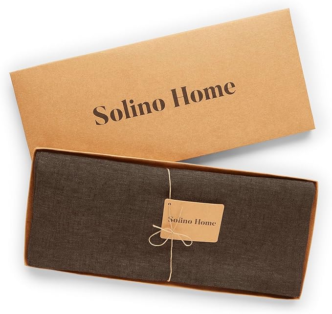 Solino Home Linen Chambray Brown Table Runner 120 Inches Long - Athena, 100% Pure Linen Dining Table Runner 14 x 120 Inch for Winter - Handcrafted and Machine Washable