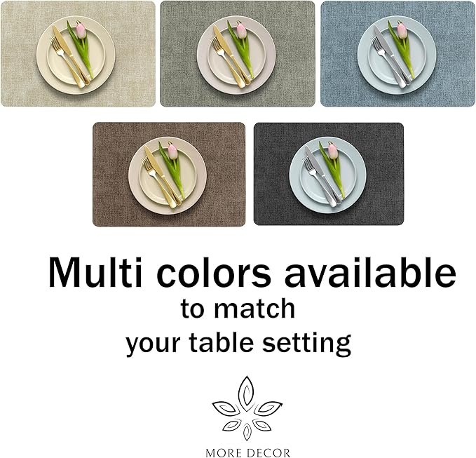 More Décor Faux Leather Placemats Set of 4 for Dining Table – Waterproof, Wipeable, Washable, Stain & Heat Resistant, Non-Slip Table Mats – 12 X 17 Inch, Brown