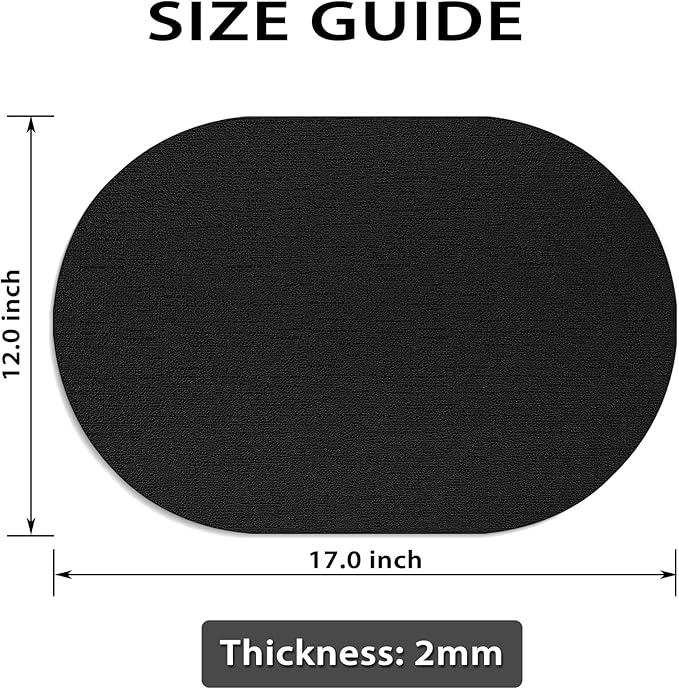 Placemats Set of 12 Washable, Heat Resistant Table Placemats Wipeable Faux Leather Oval Place Mats Non Slip, Waterproof Oval Table Mats for Indoor Outdoor, Black