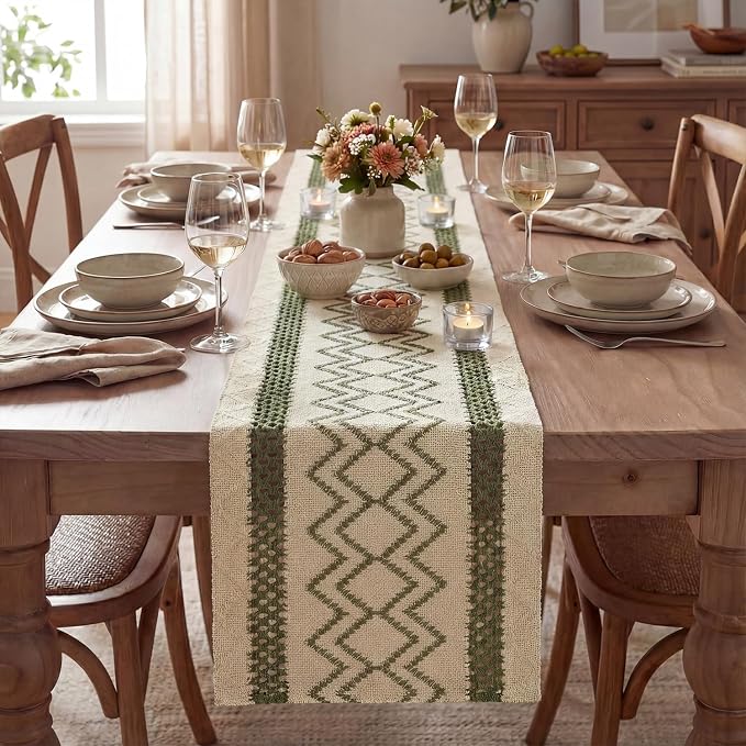 Artoid Mode Army Green Stripe Diamond Woven Table Runner 12x72 Inch | Holiday - Image 2