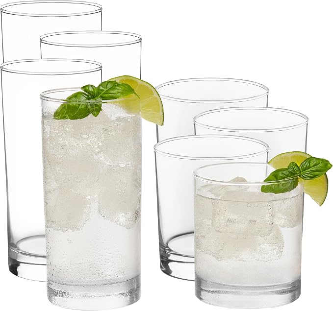 Province Tumbler & Rocks Drinking Glasses Set of 16, Tall Glass Cups | 15.2 oz by Libbey