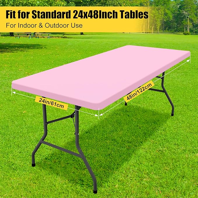 Smiry Rectangle Tablecloth, Elastic Fitted Flannel Backed Vinyl Tablecloths for 4ft Folding Tables, Waterproof Wipeable Table Covers for Valentine's Day, Outdoor, Picnic and Camping (Pink, 24"x48")