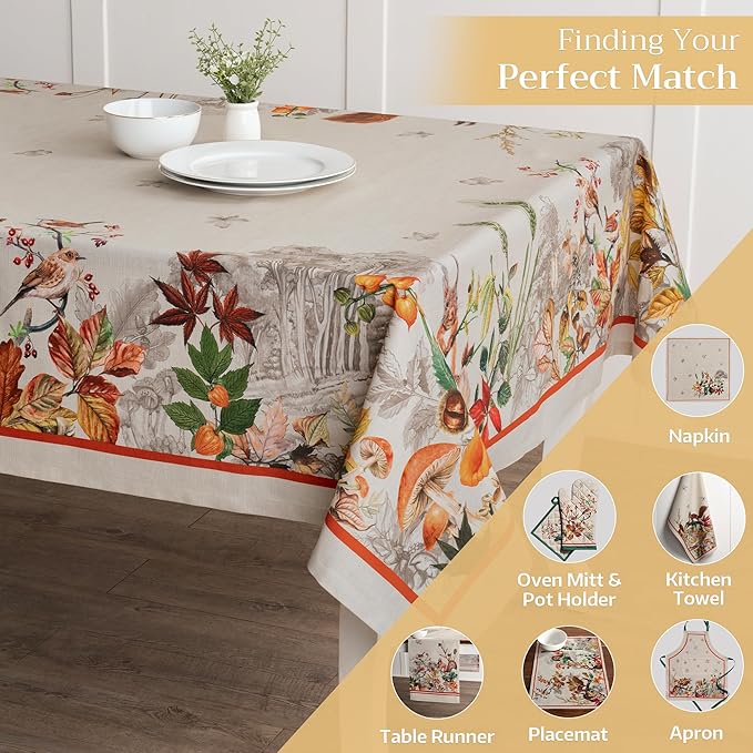 Maison d' Hermine Table Cloth Square Table 100% Cotton 54 x 54 Inches Fall Tablecloth Reusable Everyday Use for Thanksgiving Christmas Decorations Dining Farmhouse Party (Recolte)