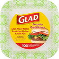 Glad Square Disposable Paper Plates, Green Victorian Pattern - Strong, Sturdy, Soak Proof, and Microwavable Decorative Plates for Dinner and Everyday Use, 10 Inch, 100 Count