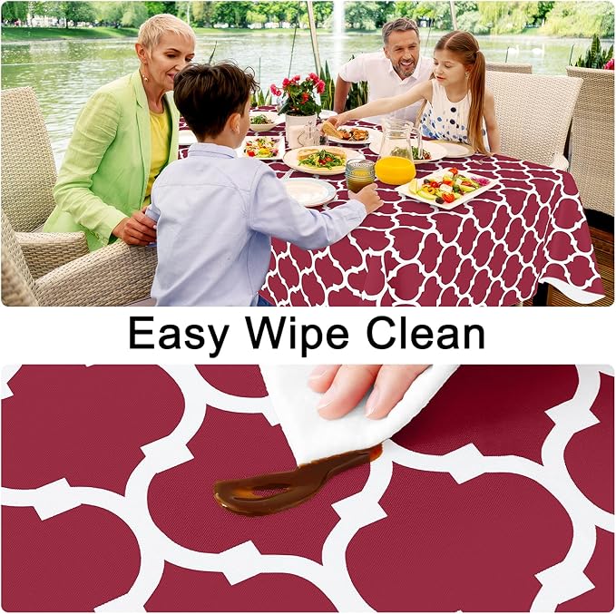 Smiry Rectangle Table Cloth, Waterproof Vinyl Tablecloth with Flannel Backing for Rectangle Tables, Wipeable Spillproof Plastic Tablecloths for Dining, Camping, Indoor and Outdoor (60"x120", Burgundy)