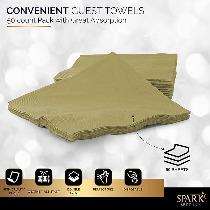 Big Party Pack 40 Count Gold Dinner Napkins Tableware- Ideal for Wedding, Party, Birthday, Dinner, Lunch, Cocktails. (7” x 7”)