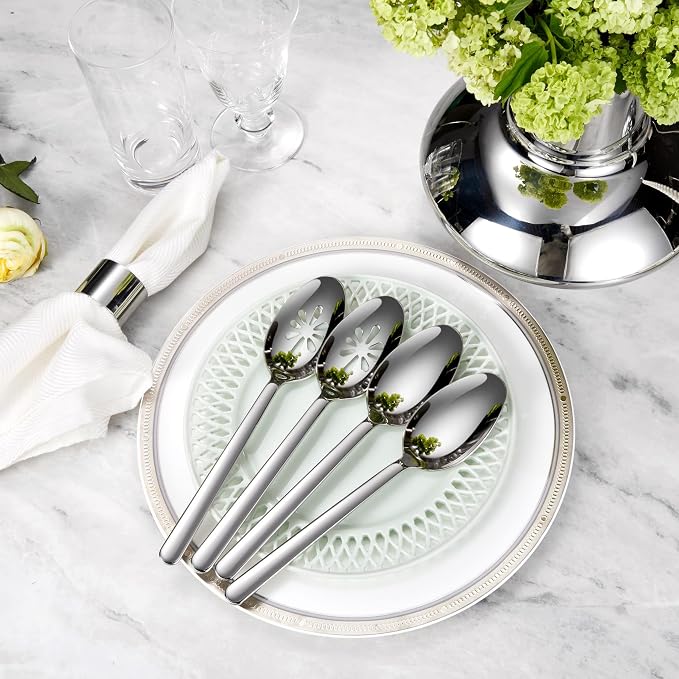 Premium Aline 9-Inch Spoons | 18/10 Stainless Steel Serving & Slotted Spoons; - Image 3