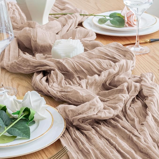 Cheesecloth Table Runner 10FT 12Pcs Nude Pink Boho Gauze Sheer Runners | Cheese - Image 5