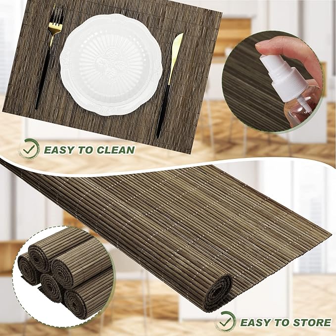 Set of 24 Bamboo Placemats 15.8x12 Inch Sushi Rolling Mat Japanese Style Wicker Placemats Washable Heat Resistant Table Mats for Dinner Kitchen Wedding Party(Light Brown)