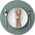 Round Placemats Set of 8 Plastic Woven Placemats Washable Wipeable Table Mats for Dining Table Heat Resistant Non-Slip Circle Place Mats (Dusk Green)