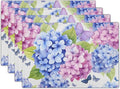 Hydrangea Placemats Set of 4 - Floral Place Mats 12 x 18 Inch Pink Purple Hydrangea Flower Table Mats Spring Summer Butterflies Placemats for Dining Kitchen Party Farmhouse