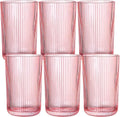Pink Ribbed Highball Glasses Set of 6, 13.2oz Pink Colored Glassware, Drinking by Vintacicle