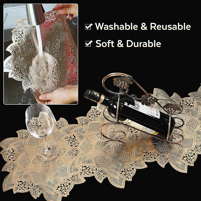 FAVE Gold Table Runners 36 Inches Flower Shaped Short Table Runner | Washable - Image 7