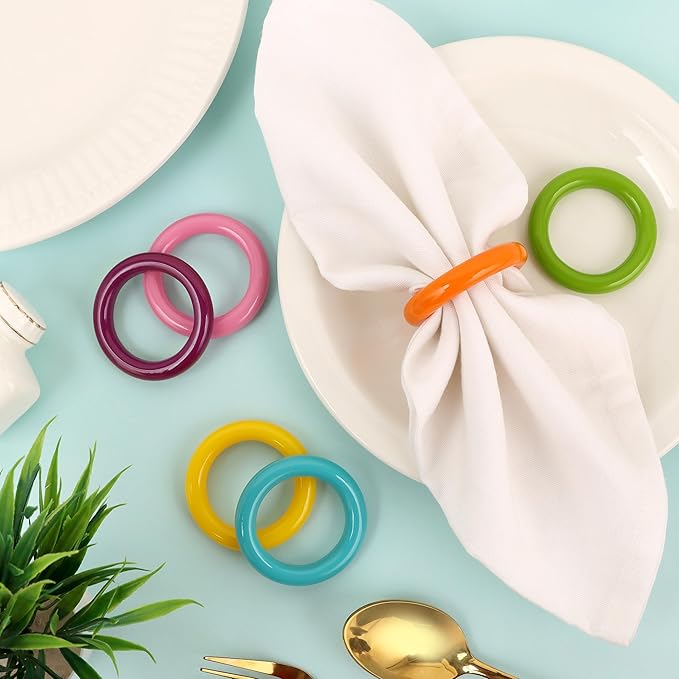 CLEENTABLE Napkin Rings Set of 12 - Epoxy Resin Napkin Holder Cuffs for Dinner Table Décor - Farmhouse Modern Serviette Rings for Weddings, Parties, Receptions, Banquets, Daily Use (Pastel)
