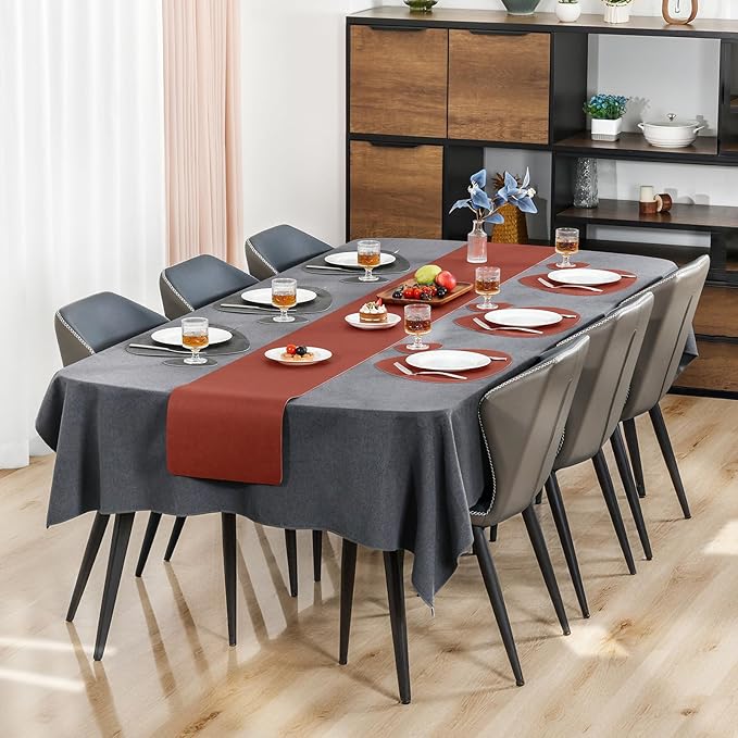 Placemats and Coasters, Washable Reversible Placemats Round Faux Leather Wipeable Place Mats Non Slip Heat Resistant Indoor Outdoor Table Mats (Set of 6, Gray Terracotta)