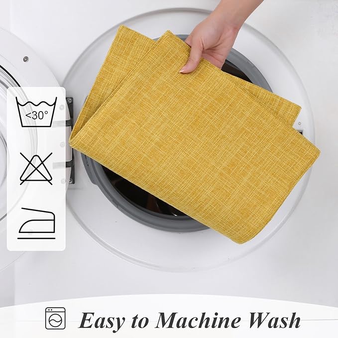 SHACOS Washable Cloth Placemats Set of 6 Fabric Place Mats Non Slip Double Layered Thick Faux Linen Placemat Reversible Table Mats Home Wedding Table Decor, Yellow