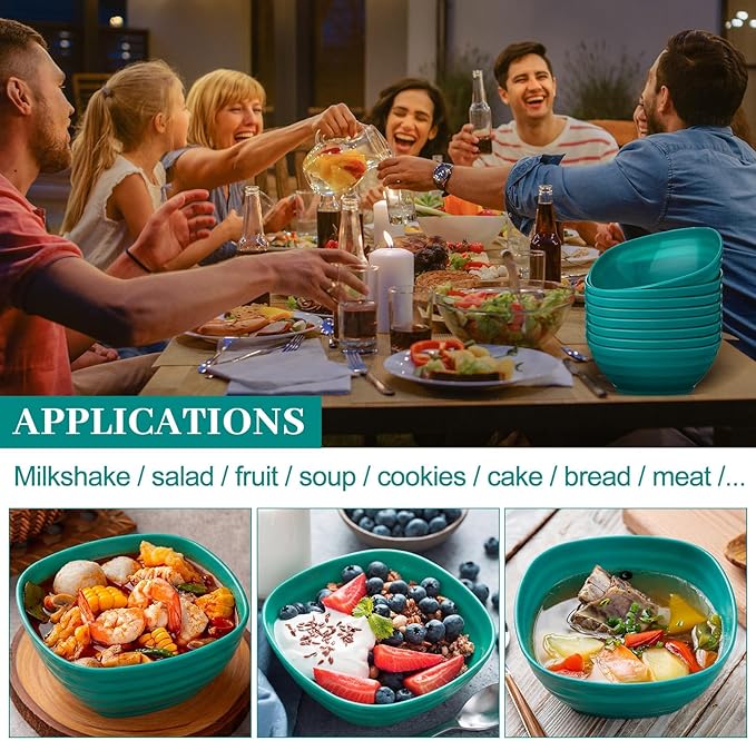 Gejoy 64 Pcs Unbreakable Cereal Reusable Wheat Straw Lightweight Bowls Microwave and Dishwasher Safe Soup Fiber Bowls for Kitchen Serving Salad Rice Snacks (Green)