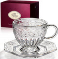 Vintage Glass Tea Cup and Saucer Set, 12 oz Large Coffee Cup | Handcrafted by Unknown