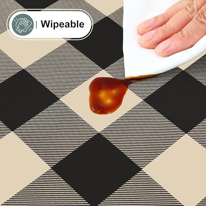 misaya Rectangle Waterproof Vinyl Table Cloth, Buffalo Flannel Backed Tablecloth, Wipeable Plastic Table Cover for Dinner, Kitchen, Outdoor (60" x 120", Black and Beige)