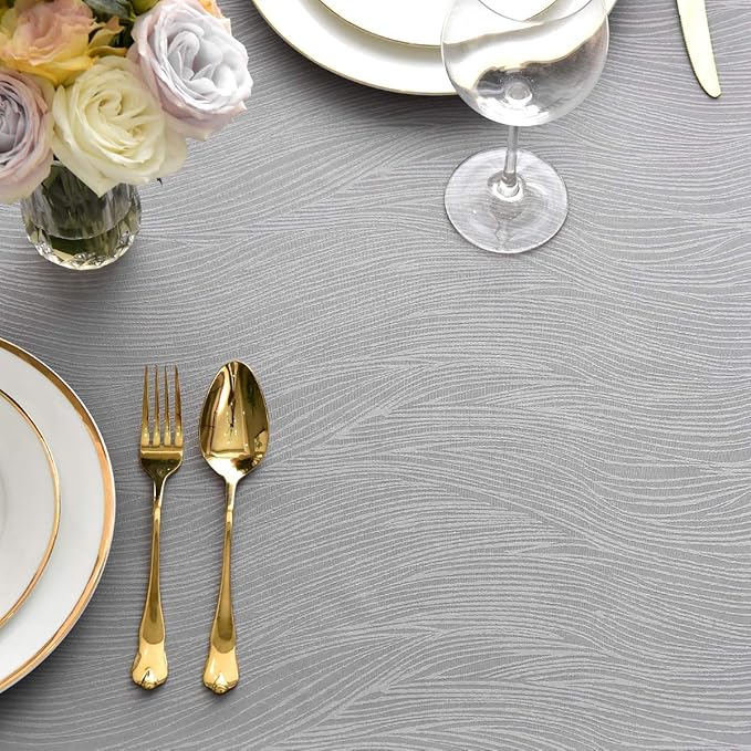 maxmill Jacquard Tablecloth Swirl Design Water Resistance Antiwrinkle Heavy Weight Soft Table Cloth for Buffet Banquet Parties Event Holiday Dinner Rectangle 60 x 84 Inch Light Gray