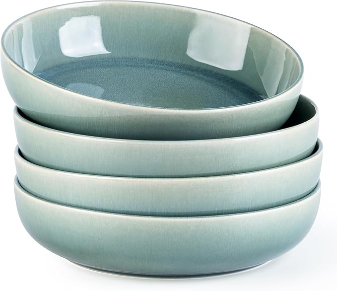 GBHOME 8.75'' Large Ceramic Pasta Bowls, 38oz Stoneware Pasta Serving Bowls Set of 4 for Kitchen, Wide Bowls for Fruit,Pasta,Salad,Oatmeal,Meal, Microwave Safe, Reactive Glaze