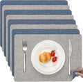 Myir JUN Reversible Vinyl Placemats Set of 8, Faux Leather Place Mats Dual Sided Waterproof Wipeable, Heat-Resistant Table Mats for Kitchen Dining Indoor Outdoor (12" x 17", Light Gray Navy Blue)
