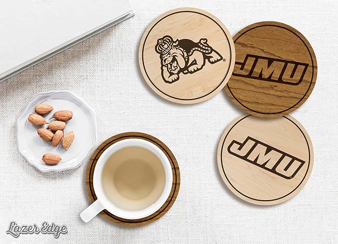 LazerEdge James Madison Dukes Wooden Coaster Set - Cherry Wood - Officially Licensed Product - 4-Pack