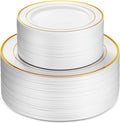 100 Piece Plastic Party Plates White Gold Rim, 50 Premium Heavy Duty 10.25 Inch by Munfix