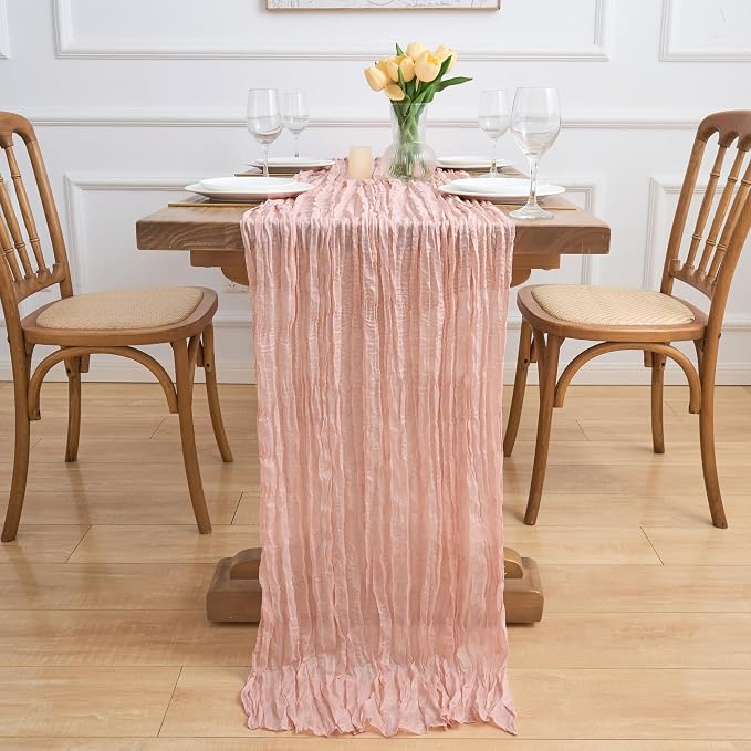 Asee'm 12pcs Dusty Pink Cheesecloth Table Runner Summer 10FT Gauze Rustic | - Image 6