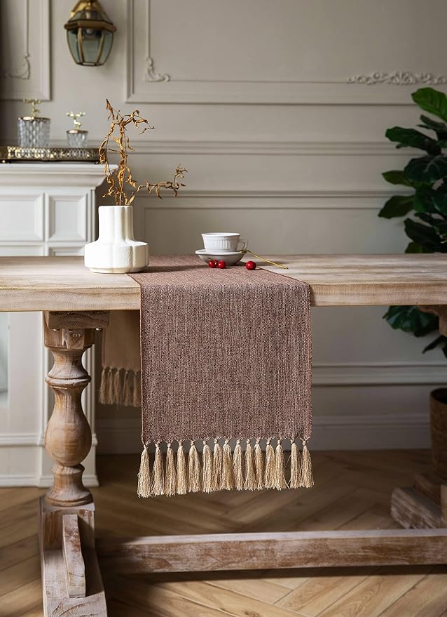 Brown Table Runners 72 Inches Long, Burlap Linen Style Rustic Farmhouse Table - Image 3