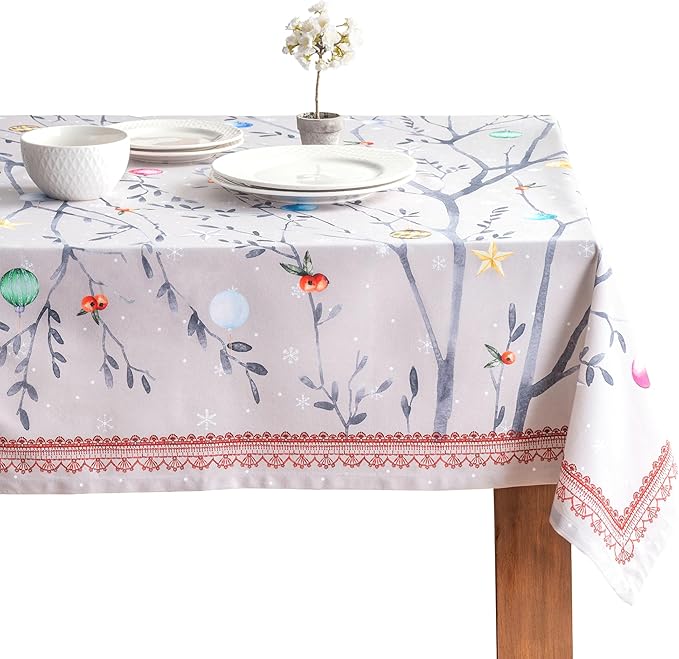 Maison d' Hermine Table Cloth Rectangle Table 100% Cotton 70 x 120 Inches Fall Tablecloth Reusable Everyday Use for Thanksgiving Christmas Decorations Dining Farmhouse Party (Fairy Christmas)