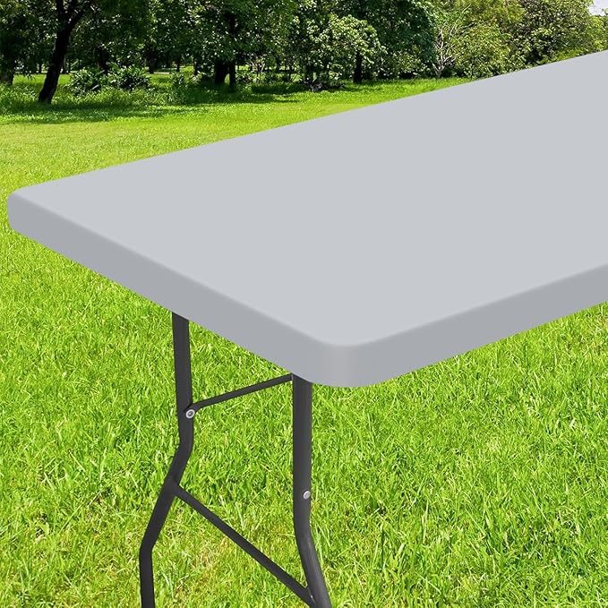 Smiry Rectangle Tablecloth, Elastic Fitted Flannel Backed Vinyl Tablecloths for 4ft Folding Tables, Waterproof Wipeable Table Covers for Indoor, Outdoor, Picnic and Camping (Light Grey, 30"x48")