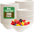 Tiaiidi 200 PACK White Paper Bowls, 8 oz Compostable Disposable Bagasse Bowls by Tiaiidi