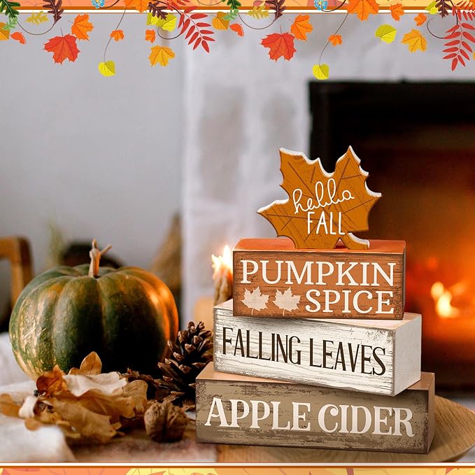 Moucuny 4 Pcs Fall Decor Wooden Maple Leaf Decoration Thanksgiving Tiered Tray - Image 8
