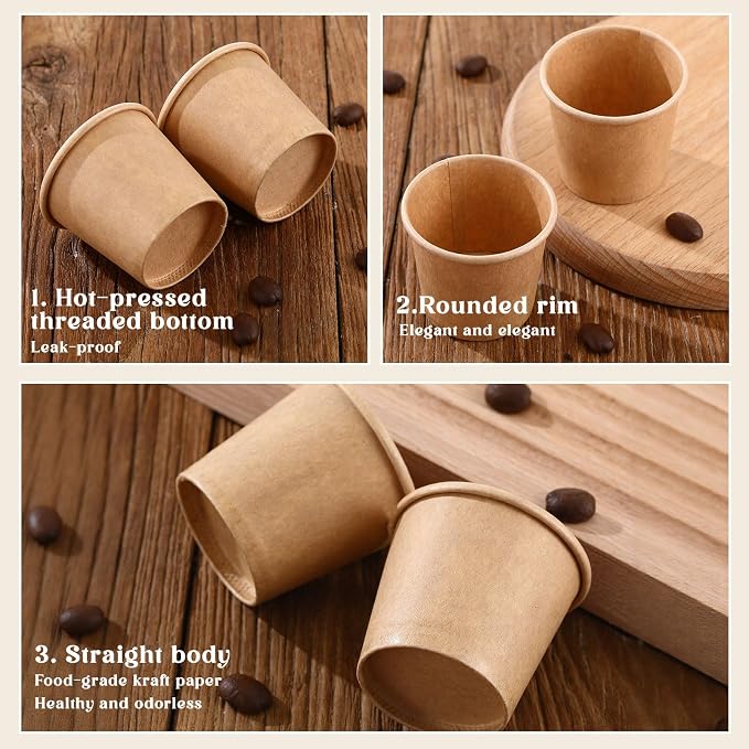 100 Pack 1oz Mini Coffee Cups Disposable Paper Cups Hot or Cold Beverage Cup - Image 3