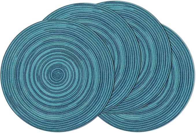 SHACOS 15 inch Round Placemats Set of 4 Variegated Multicolor Place Mats Cotton by SHACOS