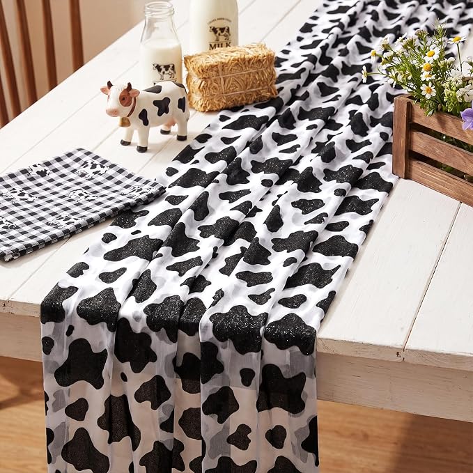 4 Pcs Cow Print Table Runners 29 x 70 inch Cow Print Glitter Lace Table Runner - Image 3