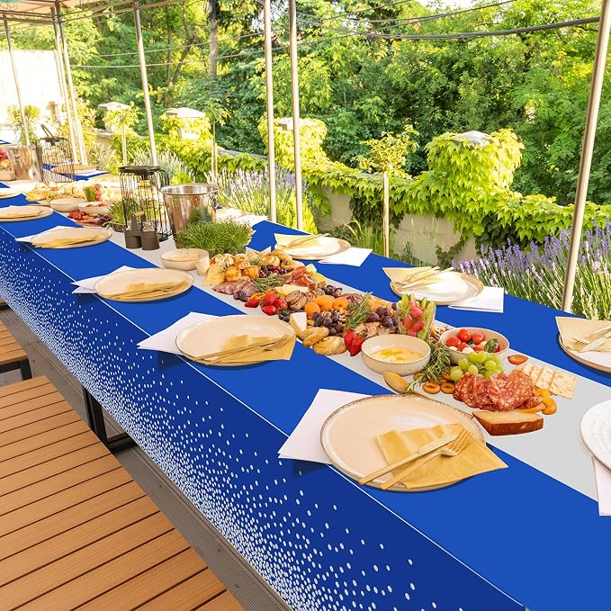 3Pcs Blue and Silver Tablecloth Party Decorations, Plastic Royal Blue Table - Image 7