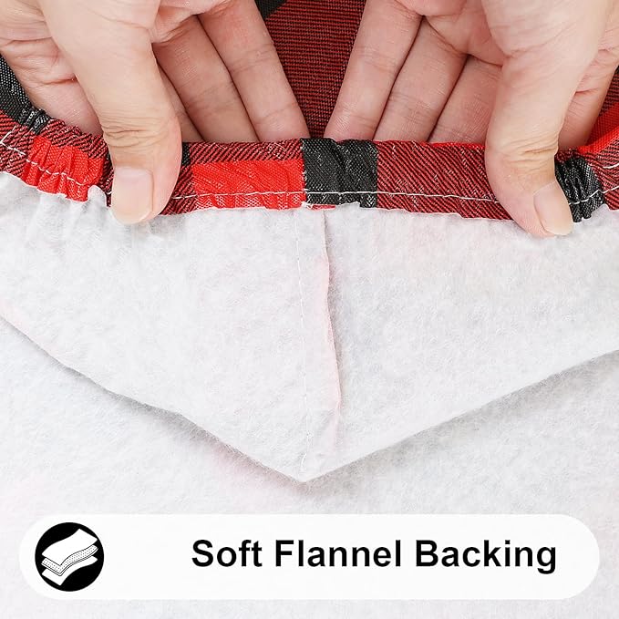 Smiry Rectangle Picnic Table Cloth, Elastic Waterproof Fitted Vinyl Tablecloths, Flannel Backed Buffalo Plaid Table Covers for Dining, Camping, Outdoor (Black and Red, 30" x 48")