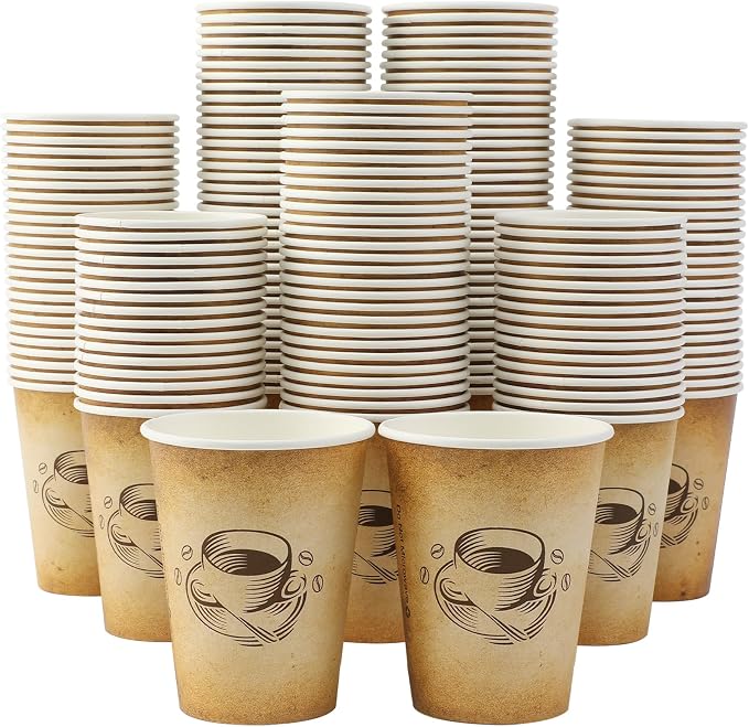 Clawsoff 300 Pack 12oz Disposable Paper Coffee Cups Retro Design | Disposable by BuyNow