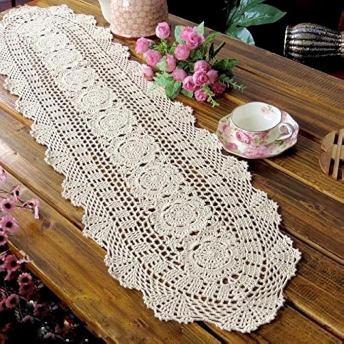 Laivigo Handmade Crochet Lace Oval Lucky Flower Tablecloth Table Runner Doilies by Laivigo