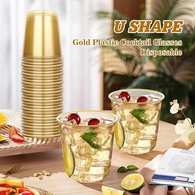 KesaPlan 100Pcs 12oz Gold Plastic Party Cups, Disposable Wine Cocktail Cups | - Image 4