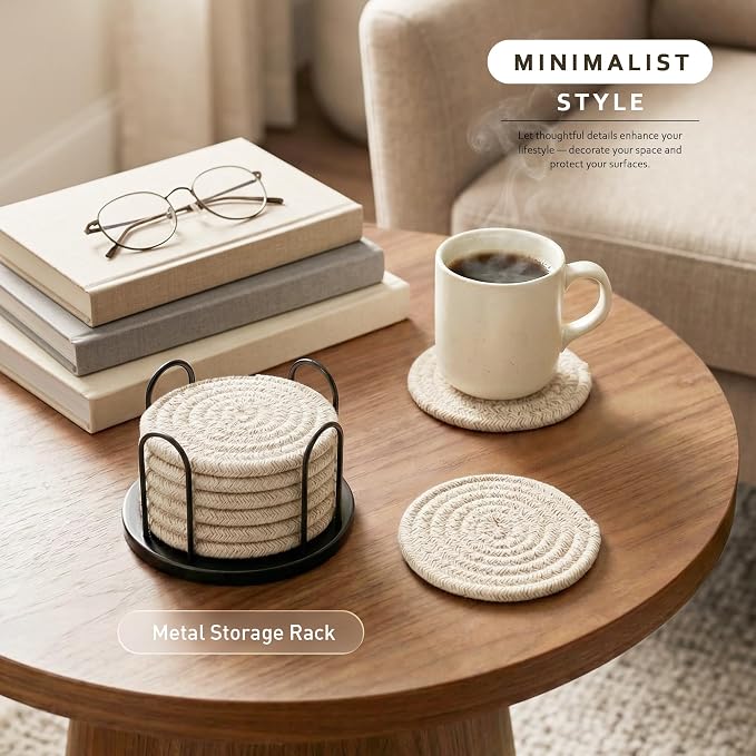 Lazebox Coasters Set of 8 for Drinks, 4 Inch Large Coasters for Coffee Table - Image 2
