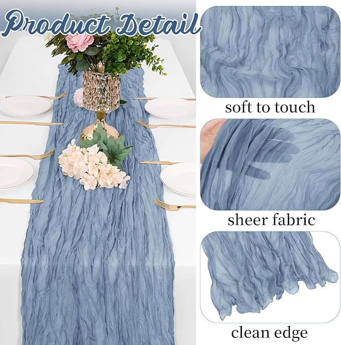 8 Pack Dusty Blue Cheesecloth Table Runners 20x120 Inch Gauze Table Runner - Image 3